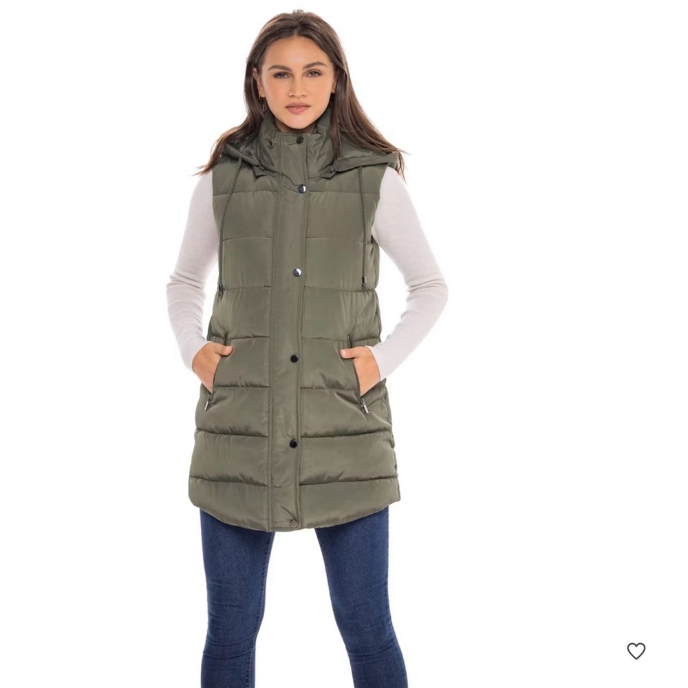 Women’s Long Puffer Vest with Hood - NWOT, size M